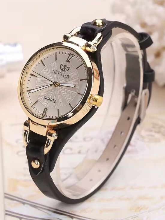 Anthropologie Accessories - Anthropologie Gold-Tone Round Watch with Black Strap